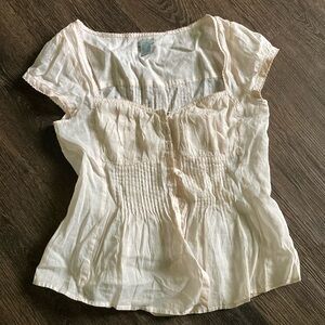 Odille Anthropologie peach ivory peasant top